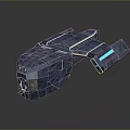 Futuristic Blue Spaceship Model Featuring Geometric Textures Glowing Lines Metallic Finish And Sleek Design