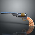 Vintage Revolver With Chrome Plated Barrel Carved Wooden Grip And Brass Cylinder