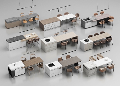 Nakajima Table Dining Table and Chair Combination Island Table Restaurant Sideboard Suspended Island Table One-piece Table Nakajima Table Marble Bar Open Kitchen Cabinet Kitchen Supplies 3d model