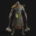Armored Fantasy Character With Symbiotic Creature Moss And Double Battle Axes