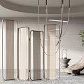 Modern Rattan Partition Screens With Grid Design And Indoor Plants