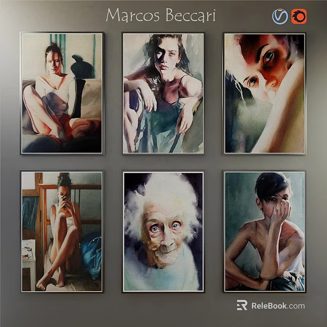 Frames Hanging On Wall Displaying Portrait Paintings Of Various Characters In Diverse Poses 3d model 