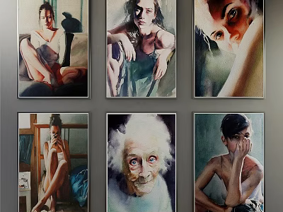 Frames Hanging On Wall Displaying Portrait Paintings Of Various Characters In Diverse Poses 3d model