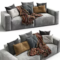 Cozy Gray Two Seater Sofa With Mixed Color Pillows And Patterned Blanket 3d model