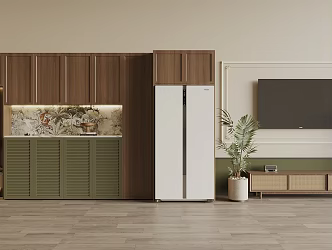 Antique Shoe Cabinet Sideboard Cabinet Refrigerator Sideboard Cabinet TV Cabinet TV Background Wall Floor Lamp 3d model
