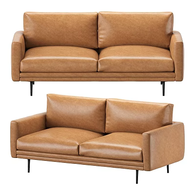 Brown Leather Two Seater Sofa With Modern Sleek Design And Metal Legs 3d model