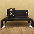 Cute Cartoon Cat Shaped Public Chair With Black Body Yellow Eyes And White Paws