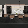 Modern Restaurant Kitchen Interior With Open Design Marble Island And Dining Chairs