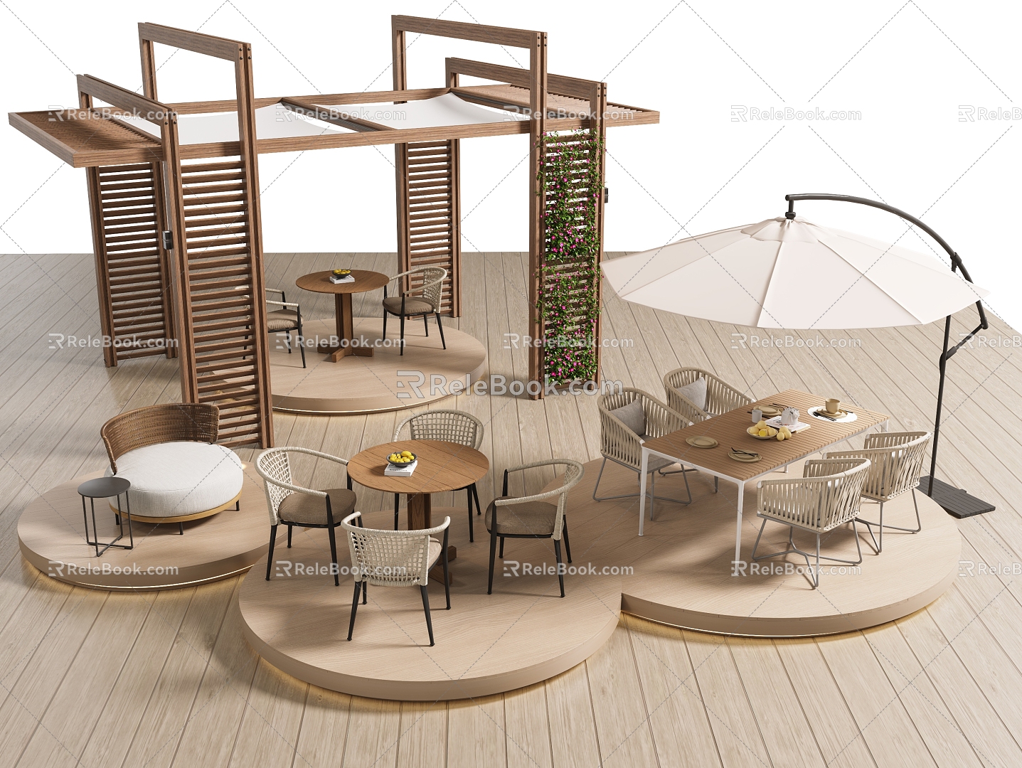 Modern Outdoor Table and Chair Combination Camping Table and Chair Casual Table and Chair Sunshade Umbrella Modern Corridor Flower Rack Gazebo 3d model