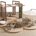 Modern Outdoor Table and Chair Combination Camping Table and Chair Casual Table and Chair Sunshade Umbrella Modern Corridor Flower Rack Gazebo 3d model