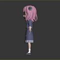 3D Cartoon Character With Pink Hair Green Eyes And Blue Dress Cat Ears