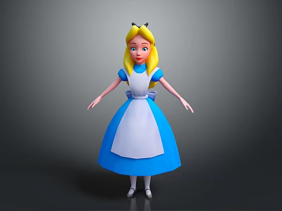 3D Game Movie Character With Blonde Hair Blue Dress And White Apron Standing 3d model
