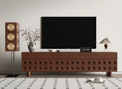 Middle Ancient TV Cabinet Floor Lamp TV Table Lamp Vase Flower Art 3d model