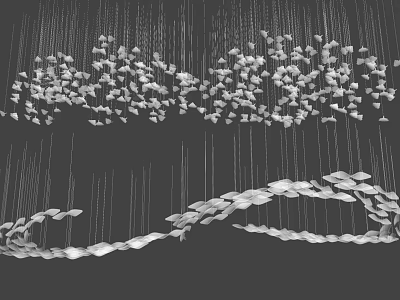 Artistic Chandelier Design With Hanging Geometric Pieces And Wave Shaped Elements 3d model