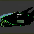 Futuristic Black Spacecraft With Green Glowing Lines And Blue Transparent Section