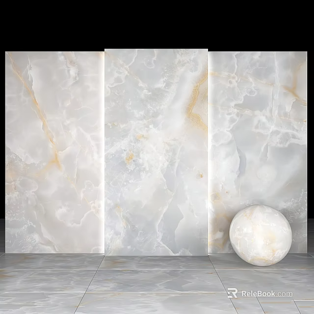Marble Building Components Three Panels With Natural Veined Patterns And Decorative Sphere 3d model