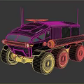 Futuristic Six Wheeled Off Road Vehicle With Black Camouflage Yellow Cylindrical Component And Roof Equipment