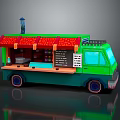 Green Mobile Food Truck Design With Red Roof Menu Board And Windows