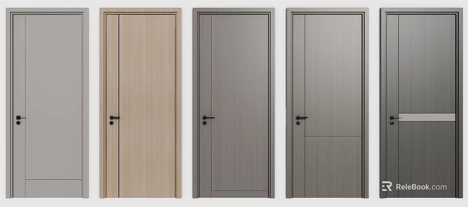 Stylish Hinged Doors Available in Various Colors Wood Grain and Metal Textures 3d model 