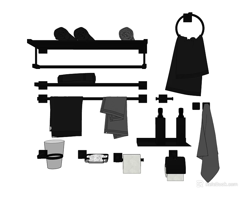Bathroom Cabinet Rack With Towel Bars Shelves Hooks And Toiletries Storage 3d model 