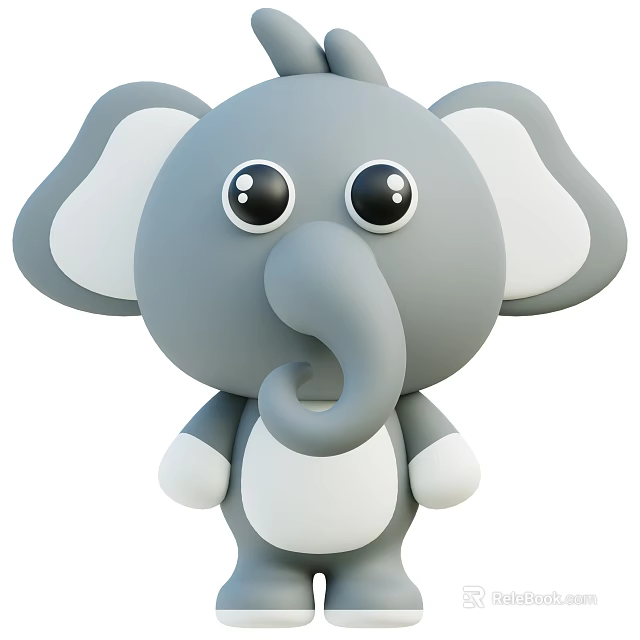 Cute Cartoon Elephant Character With Gray Body White Ears And Curled Trunk 3d model 