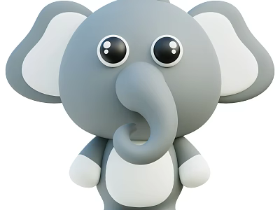 Cute Cartoon Elephant Character With Gray Body White Ears And Curled Trunk 3d model