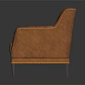 Elegant Orange Leather Tufted Armchair With Gold Stitching And Wooden Legs