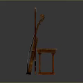 Classic Violin With Bow And Red Wooden Bench Musical Instrument Gear