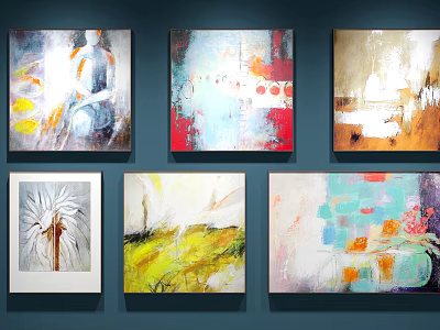 Colorful Abstract Paintings With Diverse Styles Hanging On Wall For Modern Decor 3d model