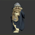 Bear Headed Warrior Creature Character Wearing Golden Armor And Blue Cloak Standing Pose