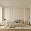 Modern Bedroom Interior With Platform Bed Decorative Wall And Storage Cabinets