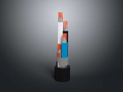 Colorful Stacked Household Items With Black Base And Orange White Blue Cylinders 3d model