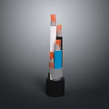 Colorful Stacked Household Items With Black Base And Orange White Blue Cylinders