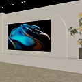 Modern TV Background Wall Design With Curved Lighting And Decorative Plants
