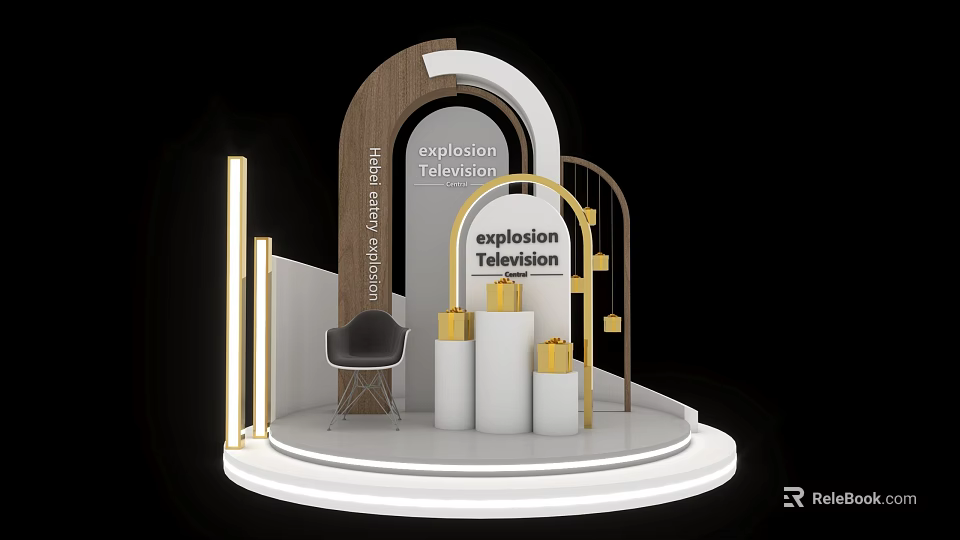 Stylish Photo Check In Spot With Arch Design And Display Platforms 3d model 