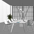 Modern White Conference Table With Laptop Documents And White Chairs In Bright Office