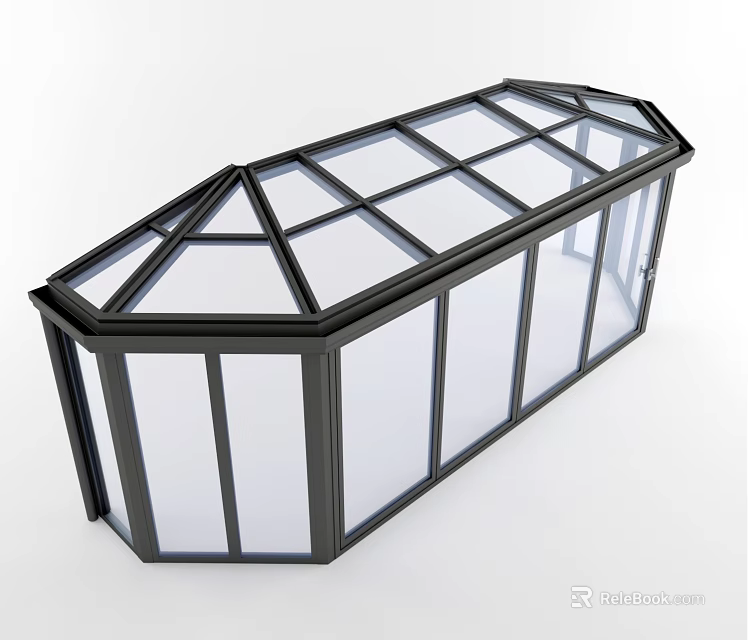 Modern Sunroom Design With Glass Panels And Black Frame Structure 3d model 