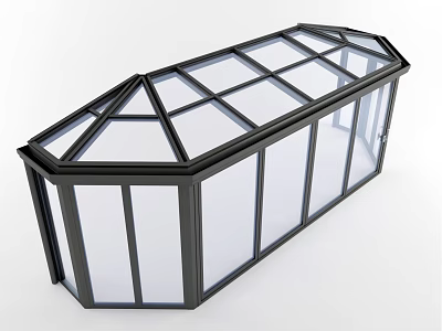 Modern Sunroom Design With Glass Panels And Black Frame Structure 3d model
