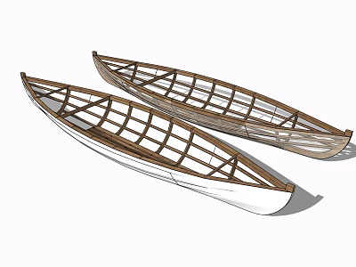 Two Wooden Boats With Exposed Wooden Frame Structure Side By Side 3d model