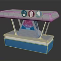 Cartoon Scene Blue And Silver Kiosk Featuring Drink Popcorn Ice Cream Icons And Exclusive Sign