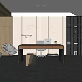 Modern Office Interior With Open Design Wooden Walls Gray Carpet Desk Computer And Leisure Sofa