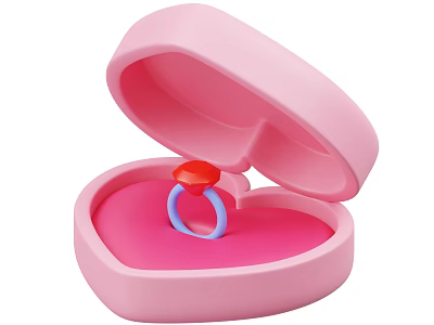 Sparkling Red Gemstone Ring In Pink Heart Shaped Box With Blue Band 3d model