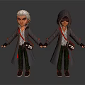 Cartoon Characters In Gray Coats With Red Straps White Hair And Hooded Design