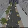 Municipal Road With Two Way Lanes Trees Buildings And Zebra Crossings