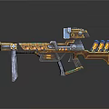 Sci-Fi Rifle Design With Yellow Blue Color Stand And Red Triangle Sign