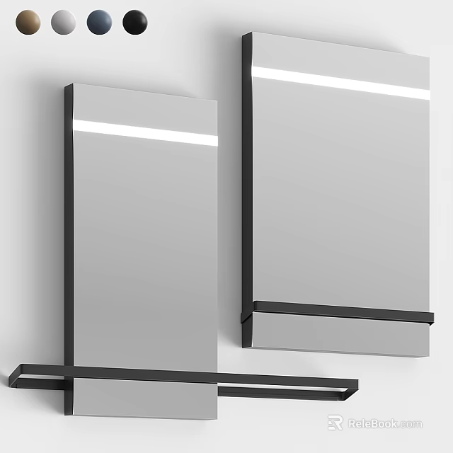 Modern LED Lighted Mirrors With Black Frame And Wall Mounted Shelf 3d model 