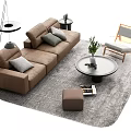 Multi-person Sofa Long Sofa Stool Coffee Table Low Stool Carpet Plant Vase Ornaments 3d model