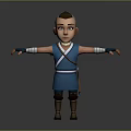 3D Man In Blue Outfit With Crossed Sash White Armbands And Arms Outstretched Against Grey Background