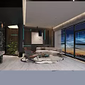 Modern Open Office Space Featuring Glass Top Desk Multiple Computers Office Chairs and Floor-to-Ceiling Windows