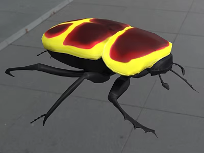 Vibrant Reptile With Red Yellow Markings On Black Body Moving On Gray Pavement 3d model